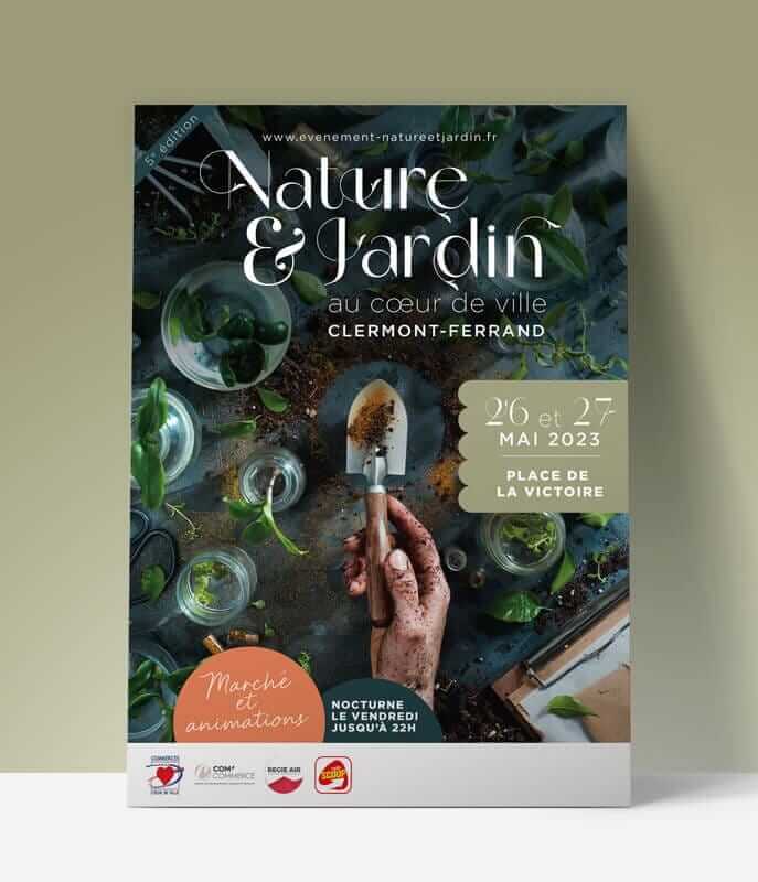 affiche de l'événement nature et jardin organisé par l'agence com' commerce