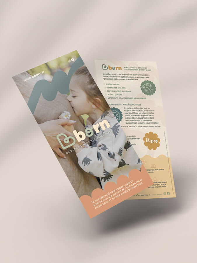 support de communication de la société bborn, un flyer réalisé par l'agence com commerce à clermont-ferrand