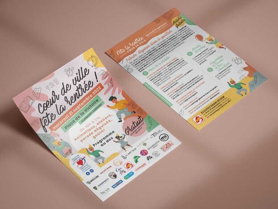 support de communication de l'événement fête de la rentrée, crée par l'agence de communication globale com commerce