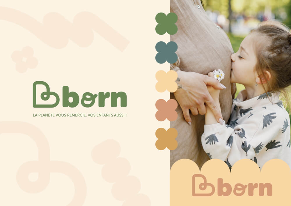 éléments de la charte graphique de la société bborn, crée par l'agence de communication globale com commerce en auvergne