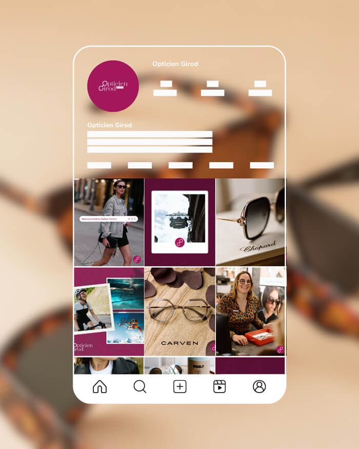 feed instagram d'un opticien, gestion des réseaux sociaux de la société opticien girod par l'agence de community management com commerce