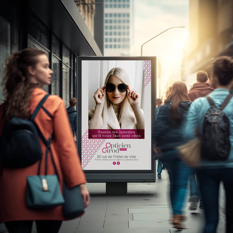 affiche de l'enseigne opticien girod, un support de communication crée par l'agence com commerce en auvergne