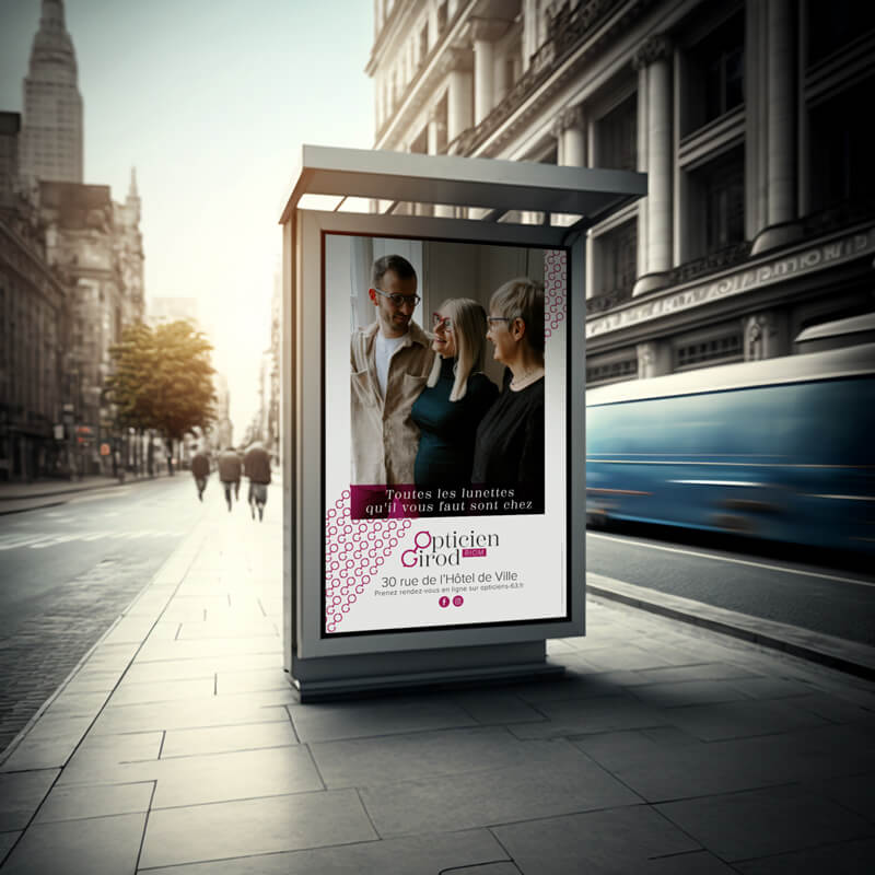 affiche de l'enseigne opticien girod, un support de communication crée par l'agence com commerce en auvergne