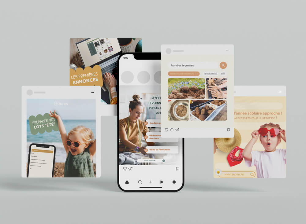 publications instagram de la société bborn, gestion des réseaux sociaux par l'agence de community management com commerce
