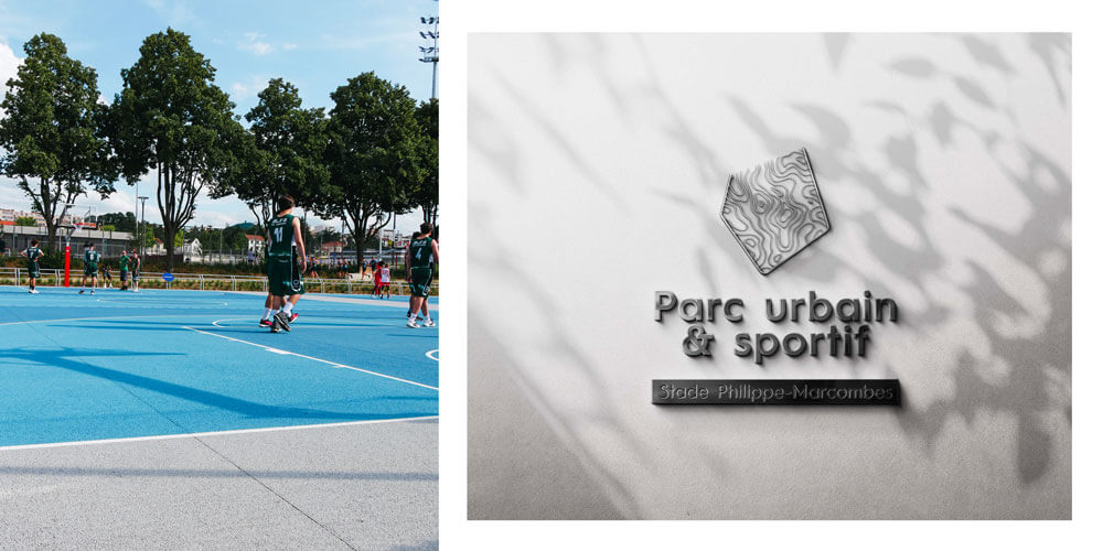 stade de basket et logo du stade marcombes créé par l'agence com commerce