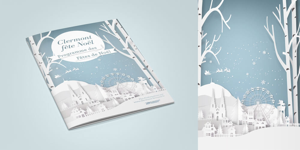 supports print créés par l'agence com commerce pour noel à clermont
