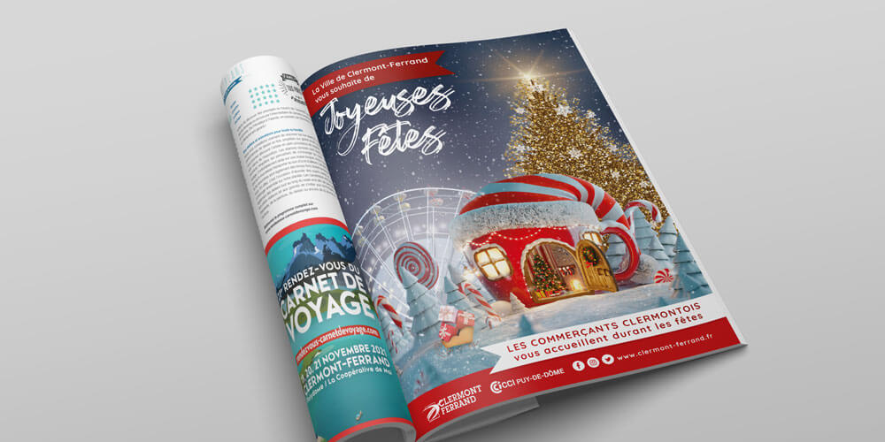 supports print créés par l'agence com commerce pour noel à clermont