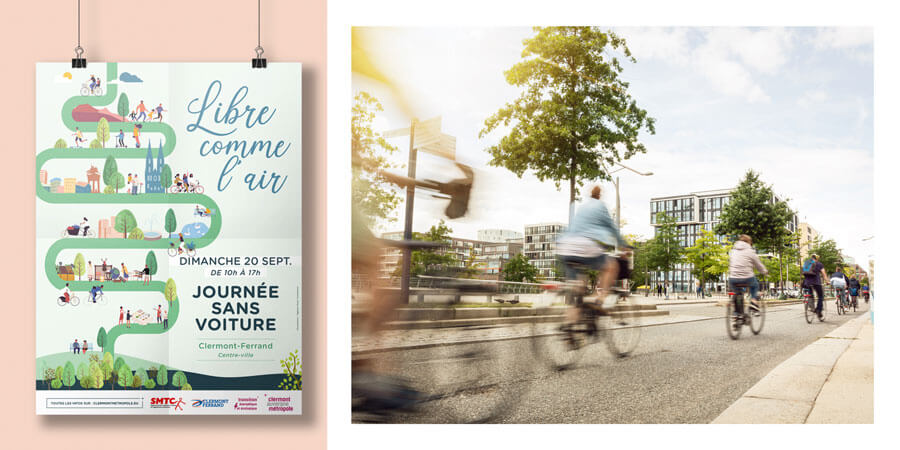 affiche de la journée sans voiture à Clermont Ferrand créé par l'agence com commerce