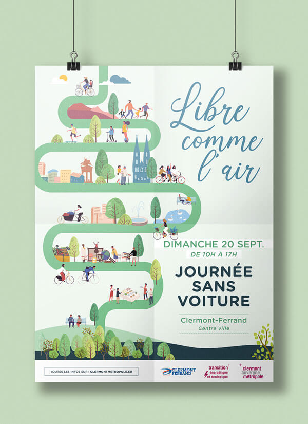 affiche de la journée sans voiture à Clermont Ferrand créé par l'agence com commerce