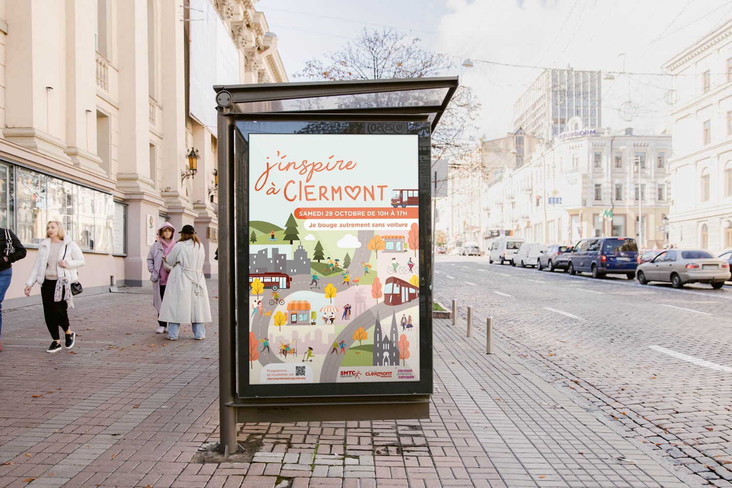 affiche de la journée sans voiture à Clermont Ferrand créé par l'agence com commerce