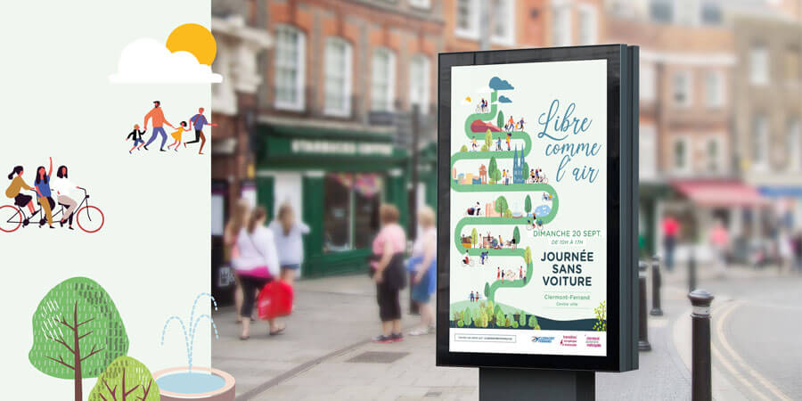 affiche de la journée sans voiture à Clermont Ferrand créé par l'agence com commerce
